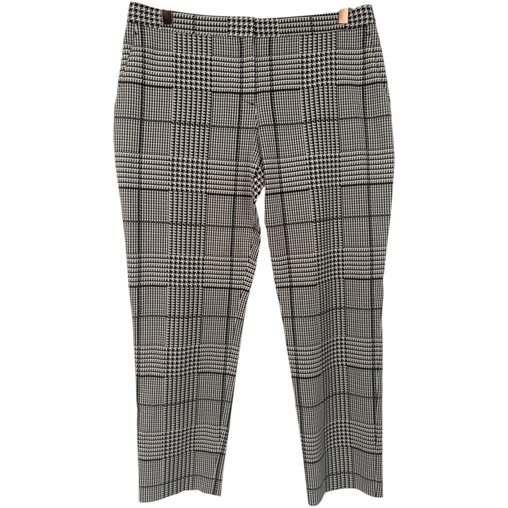 Theory Women's Cropped Rhythm Slim Pants Black White Glen Plaid Size 8 Preppy